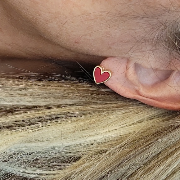 Red Heart Stud Earrings - Picture 2 of 5